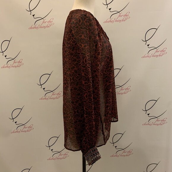 Jessica Simpson. Size L. Beaded Semi Sheer Chiffon Tie Tunic. Button Up. B34 - Picture 4 of 6